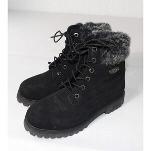 Lugs Convoy Boots Womens Sz 6 Black Faux Fur Lace Up Ankle Y2K Style